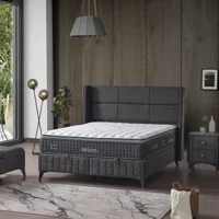 Armis Carbon 180 x 200 cm Yataklı Başlıklı Çift Kişilik Sandıklı Baza Seti Siyah