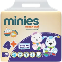Minies Maxiplus 4 + Numara Bantlı Bebek Bezi 38 Adet