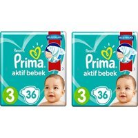 Prima Aktif Bebek 3 Numara Cırtlı Bebek Bezi 2x36 Adet