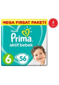 Prima Aktif Bebek 6 Numara Cırtlı Bebek Bezi 4x56 Adet