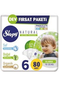 Sleepy Natural Ultra Hassas 6 Numara Organik Göbek Oyuntulu Cırtlı Bebek Bezi 2x80 Adet