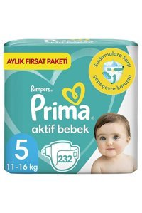 Prima Aktif Bebek 5 Numara Cırtlı Bebek Bezi 232 Adet