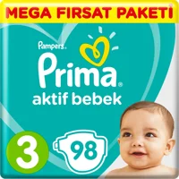 Prima Aktif Bebek Midi 3 Numara Cırtlı Bebek Bezi 98 Adet