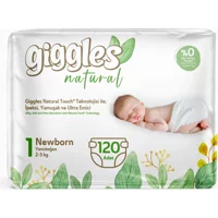 Giggles Natural Yenidoğan Yenidoğan Organik Cırtlı Bebek Bezi 120 Adet