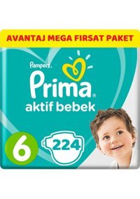 Prima Aktif Bebek Extra Large 6 Numara Cırtlı Bebek Bezi 224 Adet