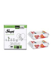 Sleepy Natural Avantaj Paket 6 Numara Organik Cırtlı Bebek Bezi 17 Adet + 2 Adet Islak Havlu 90 Lı