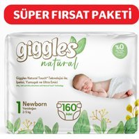 Giggles Natural Yenidoğan Yenidoğan Cırtlı Bebek Bezi 160 Adet
