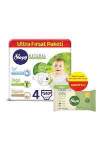 Sleepy Natural Ultra Hassas 4 Numara Organik Cırtlı Bebek Bezi 240 Adet + Islak Havlu Hediyeli