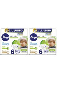 Sleepy Natural Jumbo 6 Numara Organik Cırtlı Bebek Bezi 2x40 Adet