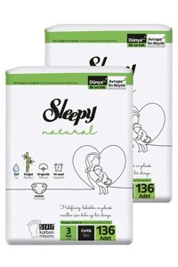 Sleepy Natural Midi 3 Numara Organik Cırtlı Bebek Bezi 2x136 Adet