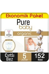 Pure Baby Ekonomik Paket 6 Numara Organik Cırtlı Bebek Bezi 152 Adet