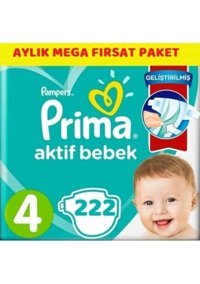 Prima Aktif Bebek 4 Numara Cırtlı Bebek Bezi 222 Adet