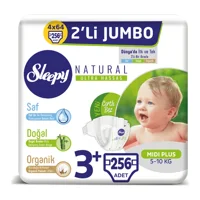 Sleepy Natural Ultra Hassas Midi Plus 3 + Numara Organik Cırtlı Bebek Bezi 4x64 Adet