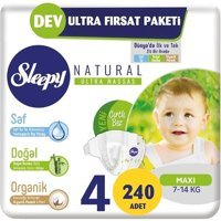Sleepy Natural Ultra Hassas 4 Numara Organik Cırtlı Bebek Bezi 4x60 Adet