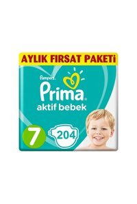 Prima Aktif Bebek 7 Numara Cırtlı Bebek Bezi 204 Adet