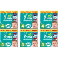 Prima Aktif Bebek 4 Numara Cırtlı Bebek Bezi 6x80 Adet