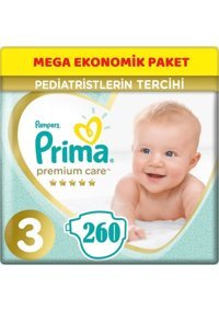 Prima Premium Care 3 Numara Cırtlı Bebek Bezi 260 Adet