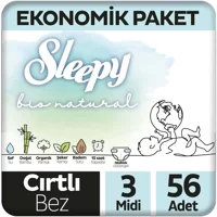 Sleepy Bio Natural 3 Numara Organik Cırtlı Bebek Bezi 56 Adet