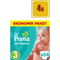 Prima Aktif Bebek 3 Numara Cırtlı Bebek Bezi 4x45 Adet