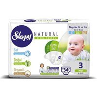 Sleepy Natural Ultra Hassas Midi 3 Numara Organik Cırtlı Bebek Bezi 34 Adet