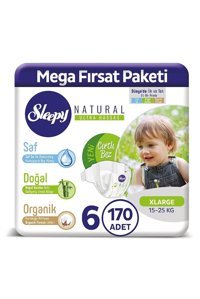 Sleepy Natural Extra Large 6 Numara Organik Cırtlı Bebek Bezi 170 Adet