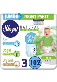 Sleepy Natural 3 Numara Organik Külot Bebek Bezi 102 Adet