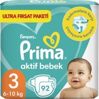 Prima Aktif Bebek Midi 3 Numara Cırtlı Bebek Bezi 92 Adet