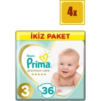 Prima Premium Care 3 Numara Cırtlı Bebek Bezi 4x36 Adet