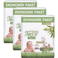 Baby Turco Doğadan 2 Numara Göbek Oyuntulu Bantlı Bebek Bezi 3x68 Adet