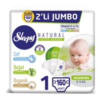 Sleepy Natural Ultra Hassas 1 Numara Organik Cırtlı Bebek Bezi 2x80 Adet
