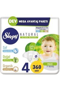 Sleepy Natural Ultra Hassas 4 Numara Organik Cırtlı Bebek Bezi 360 Adet