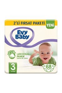 Evy Baby 2'li Fırsat Paketi 3 Numara Cırtlı Bebek Bezi 68 Adet + 40 Yaprak Islak Mendil