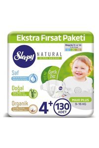 Sleepy Maxi Plus 4 Numara Organik Cırtlı Bebek Bezi 130 Adet