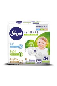 Sleepy Natural Ultra Hassas 4 + Numara Organik Cırtlı Bebek Bezi 26 Adet