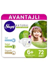 Sleepy Natural Ultra Hassas 6 + Numara Organik Cırtlı Bebek Bezi 72 Adet