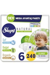 Sleepy Natural Ultra Hassas 6 Numara Organik Cırtlı Bebek Bezi 6x40 Adet