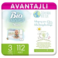 Sleepy Bio Natural Midi 3 Numara Organik Cırtlı Bebek Bezi 112 Adet