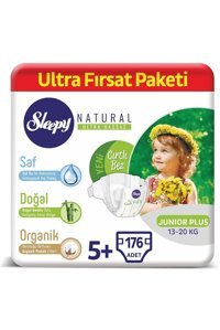 Sleepy Natural Junior Plus 5 + Numara Organik Cırtlı Bebek Bezi 176 Adet