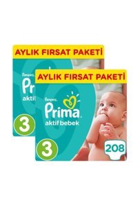 Prima Aktif Bebek Midi 3 Numara Cırtlı Bebek Bezi 2x208 Adet
