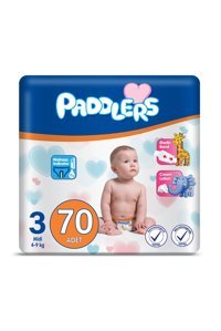 Paddlers Midi 3 Numara Organik Cırtlı Bebek Bezi 70 Adet