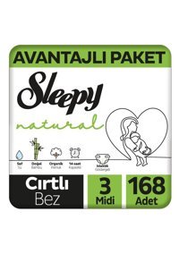 Sleepy Midi Avantajlı Paket 3 Numara Organik Cırtlı Bebek Bezi 168 Adet