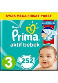 Prima Aktif Bebek 3 Numara Cırtlı Bebek Bezi 252 Adet