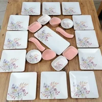 Keramika Kelebek Desenli 23 Parça 12 Kişilik Seramik Kahvaltı Takımı Beyaz-Pembe