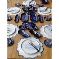 Rossev Blue Wind Desenli 71 Parça 6 Kişilik Stoneware Kahvaltı Takımı Beyaz-Lacivert
