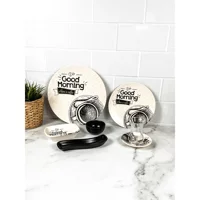 Byz Home Roma Yuvarlak Desenli 19 Parça 4 Kişilik Stoneware Kahvaltı Takımı Siyah