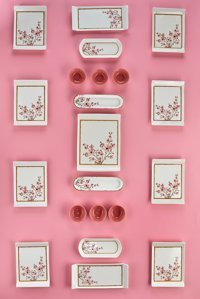 Erbaşlar Sakura Kare Desenli 21 Parça 8 Kişilik Seramik Kahvaltı Takımı Pembe
