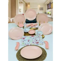 Pembiş Mutfağım Blue Magic Desenli 16 Parça 6 Kişilik Seramik Kahvaltı Takımı Pembe
