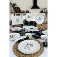 Keramika Love Desenli 34 Parça 6 Kişilik Seramik Kahvaltı Takımı Beyaz