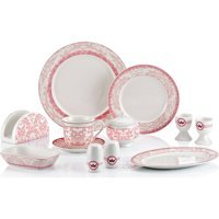 Goldmaster Fine Bone Yuvarlak Desenli 41 Parça Seramik Kahvaltı Takımı Pembe