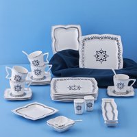 Karaca New Blau Kare Desenli 32 Parça 6 Kişilik Porselen Kahvaltı Takımı Beyaz